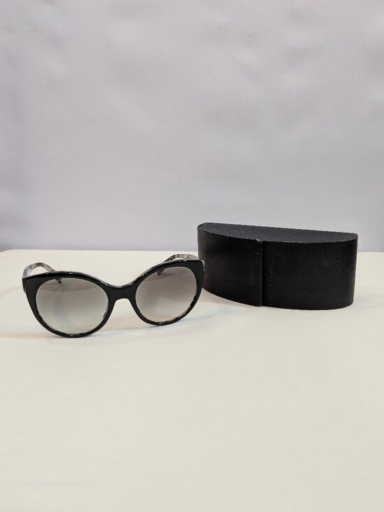 Prada SPR23O Black and Ivory Marble Cat-Eye Sunglasses with Gray Gradient Lenses main image 8